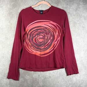 Vintage Y2K Gap Shirt Women Large Red Abstract Print Stretch Long Sleeve Casual